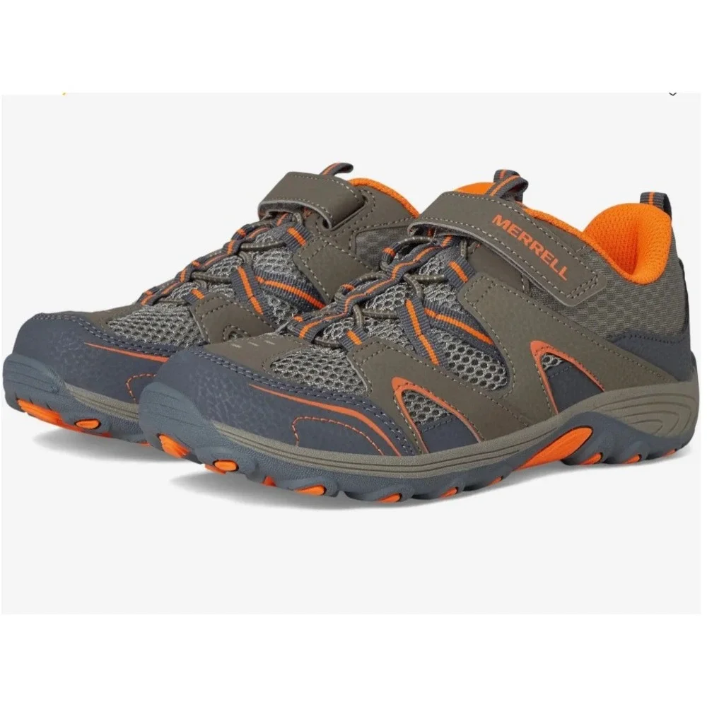 Merrell Kids Trail Chaser Grey Orange Leather Mesh Hiking Trail Shoes MY57109 6W